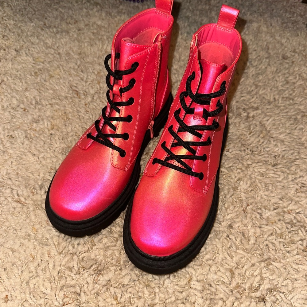 Pink Lace-Up Youth Boots